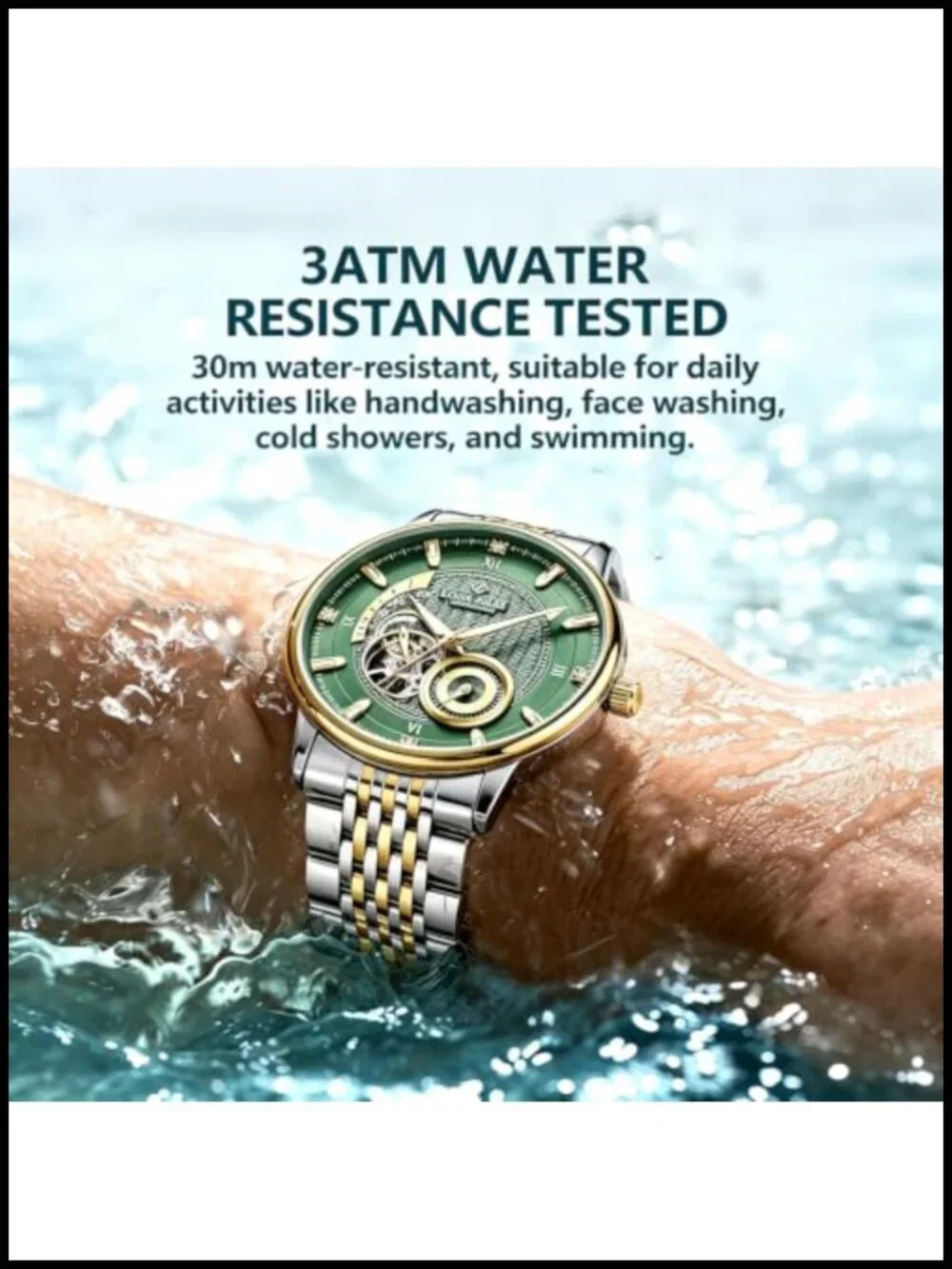 Men's Automatic Self-Winding Watch Stainless Steel Leather Band 42mm Waterproof